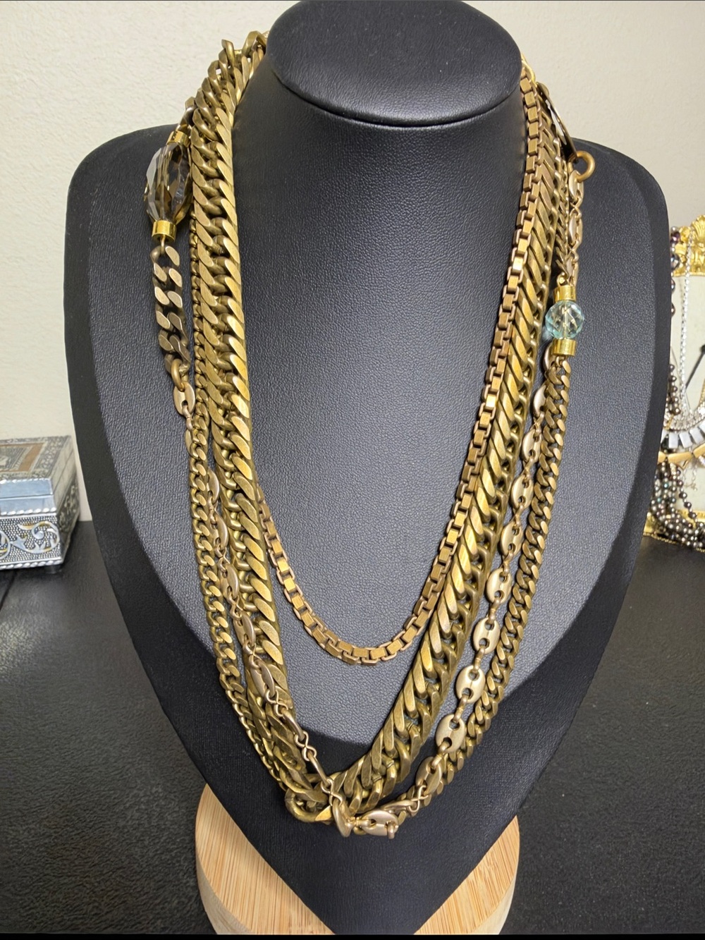 Gold-Tone Chubky Heavy Multi Strand Chain Statement Necklace - Women Jewelry